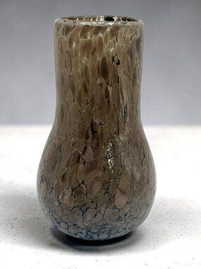 Handcrafted Art Glass Vase Speckled Brown Taupe Swirl Pattern Made in Mexico 8"